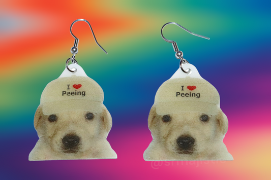 (READY TO SHIP) I Heart Peeing Jotchua Dog Funny Handmade Earrings!