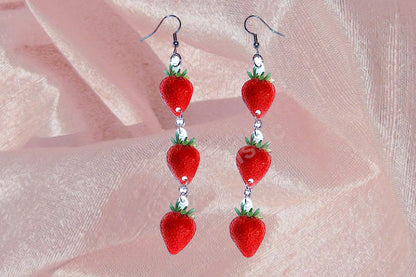 Cute Strawberry Dangle 2D Handmade Earrings!