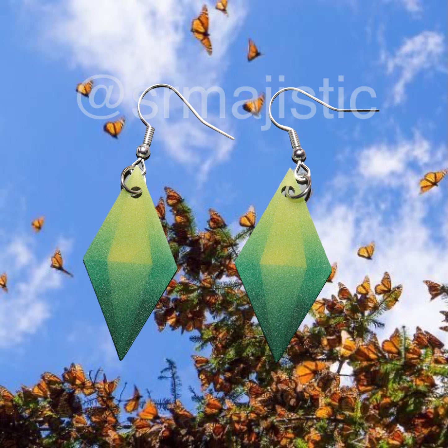 The Sims Plumbob Green Gem Symbol 2D detailed Handmade Earrings!