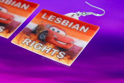 Lightning McQueen Lesbian Flame Pride Flag Handmade Earrings!