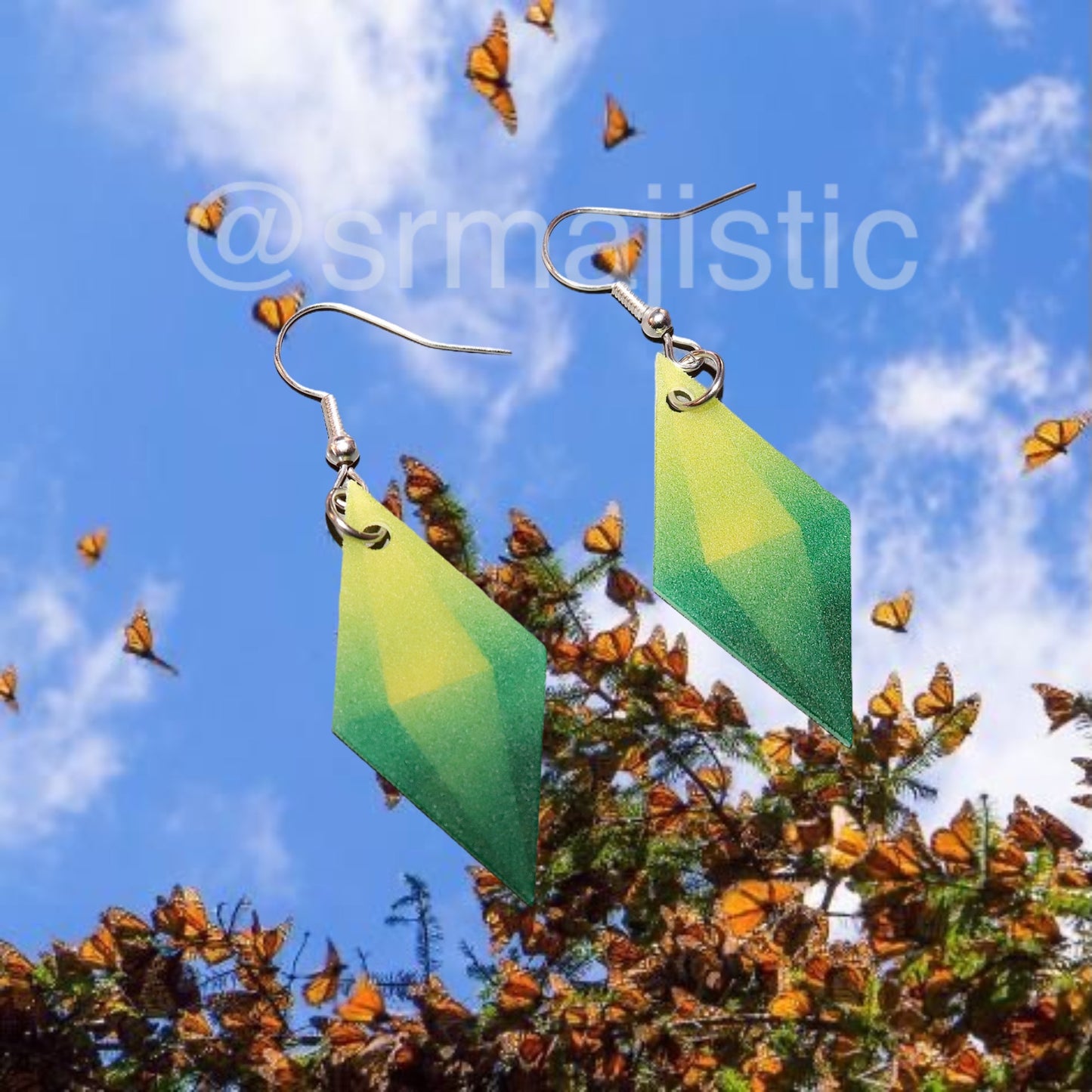 The Sims Plumbob Green Gem Symbol 2D detailed Handmade Earrings!