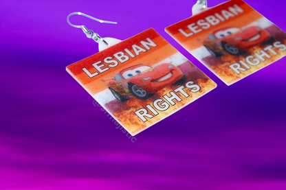 Lightning McQueen Lesbian Flame Pride Flag Handmade Earrings!