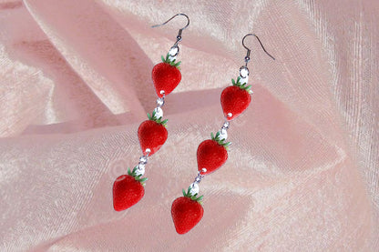 Cute Strawberry Dangle 2D Handmade Earrings!