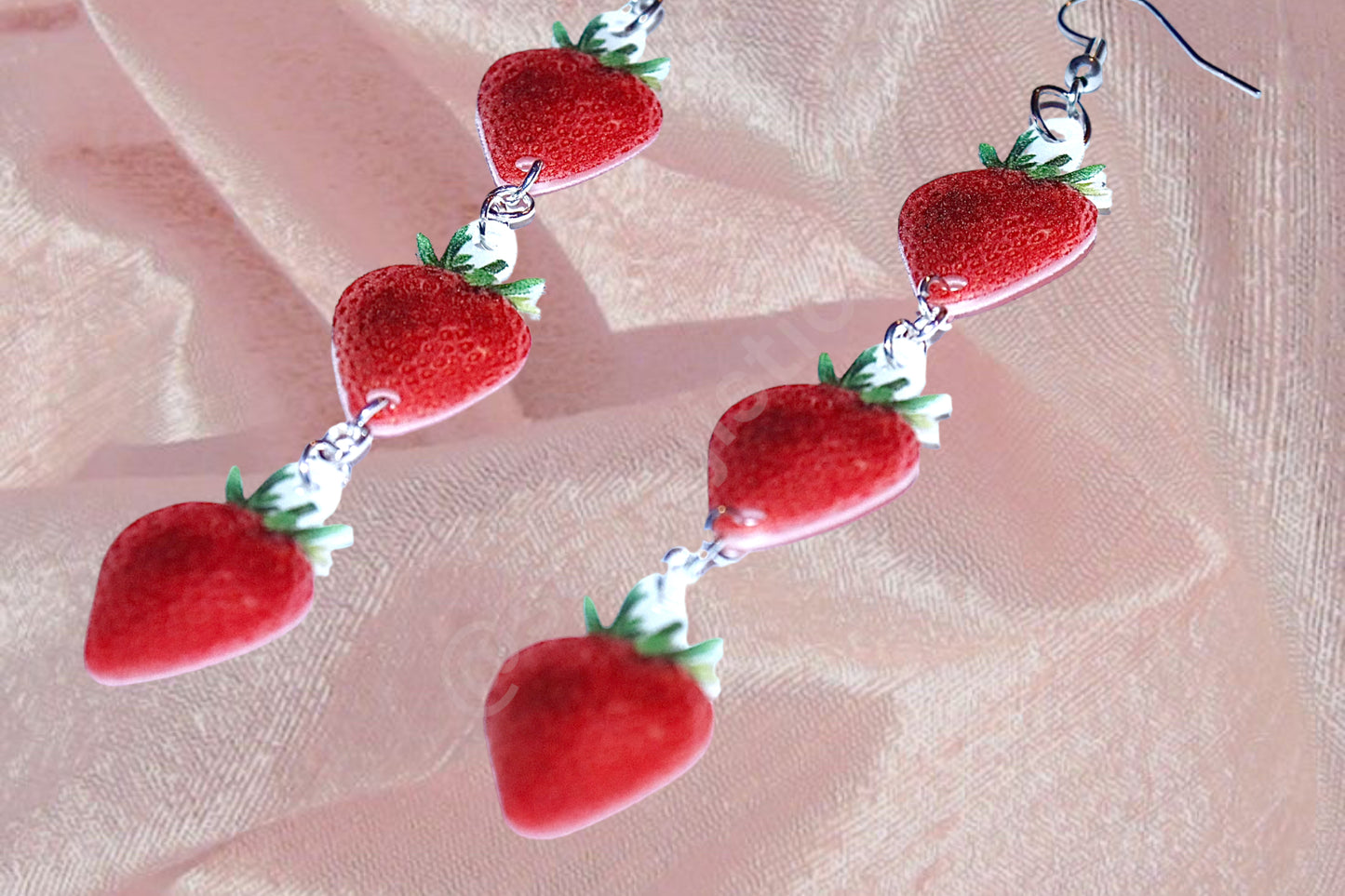 Cute Strawberry Dangle 2D Handmade Earrings!