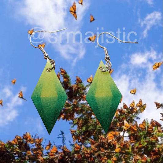 The Sims Plumbob Green Gem Symbol 2D detailed Handmade Earrings!