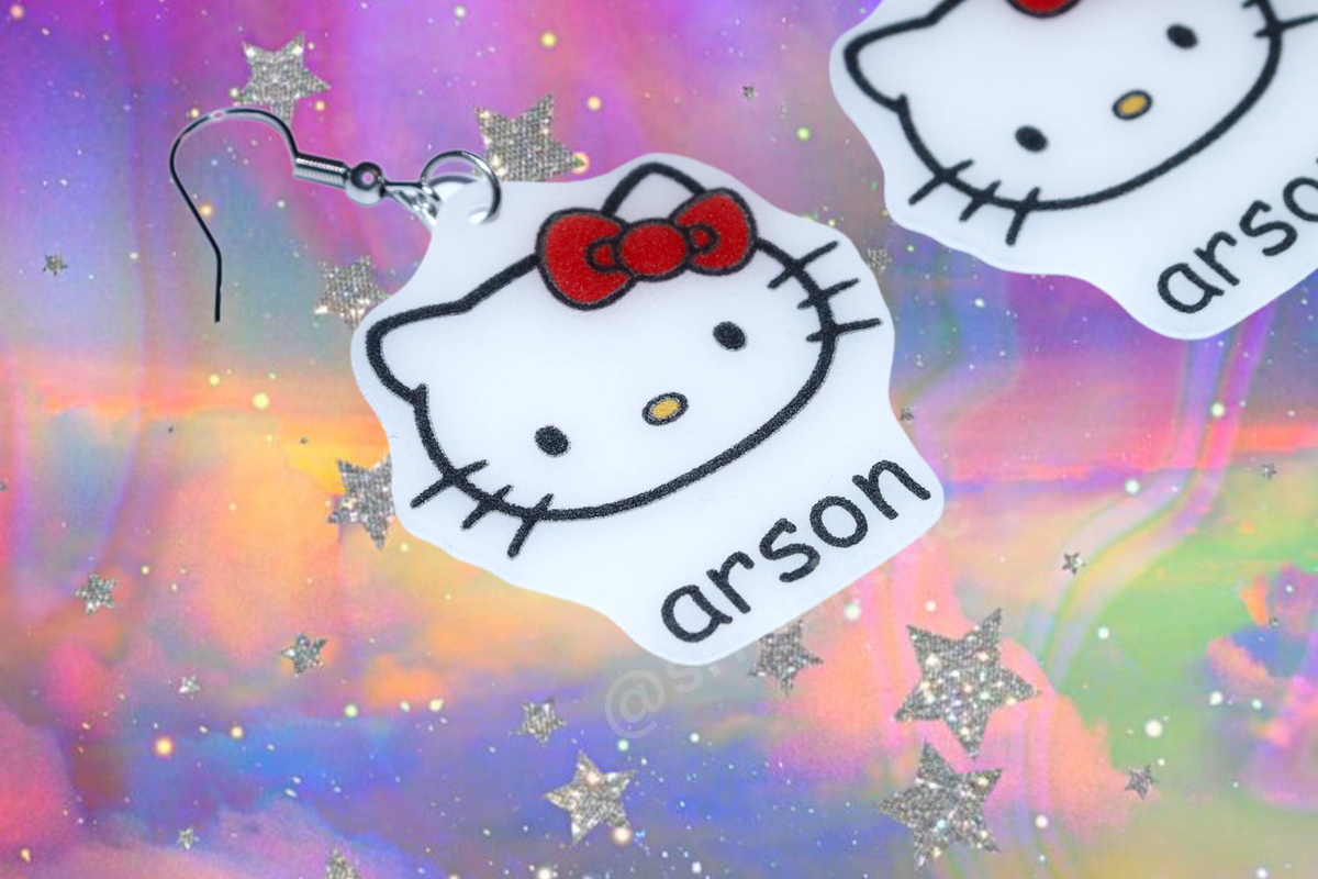 Hello Kitty Arson Girlboss Funny Meme Handmade Earrings! – Sam Makes Things