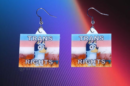 (READY TO SHIP) Bluey Trans Rights Flame Pride Flag Handmade Earrings!