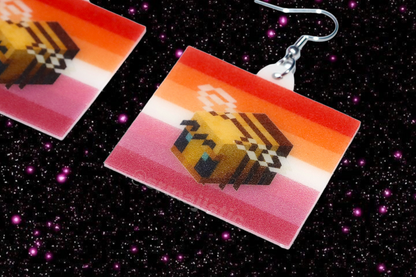 Lesbian Flag Minecraft Bee Cute Character Handmade Earrings!