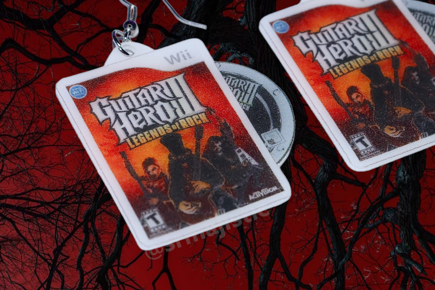 Guitar Hero III Legends of Rock Wii Game 2D detailed Handmade Earrings!