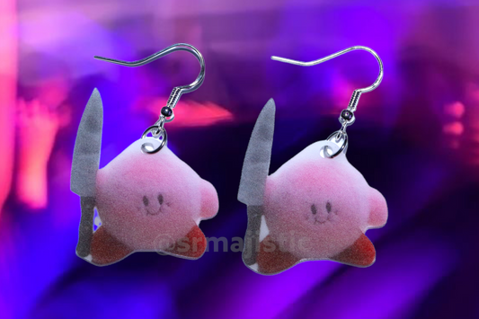 Kirby with a Knife Meme Handmade Earrings!