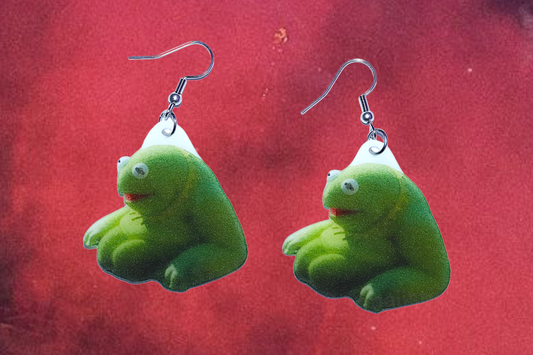 Large Squishy Kermit the Frog Character Handmade Earrings!